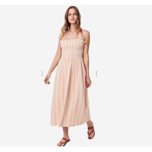 Faherty Lakeview Midi Dress Striped Smocked Sundress Peach Organic Cotton XS